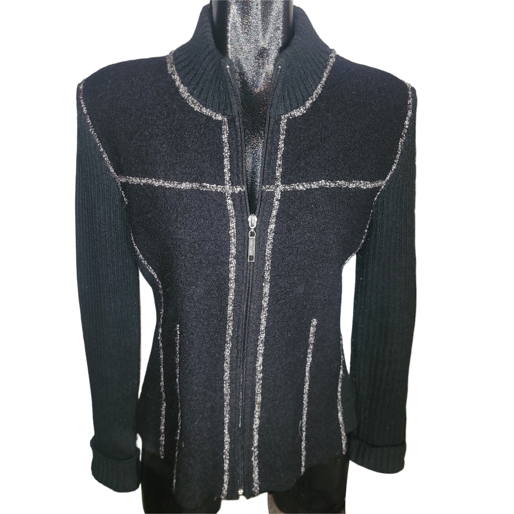 Point Zero Nicole Benisti Black Wool Blend Zip Up Sweater